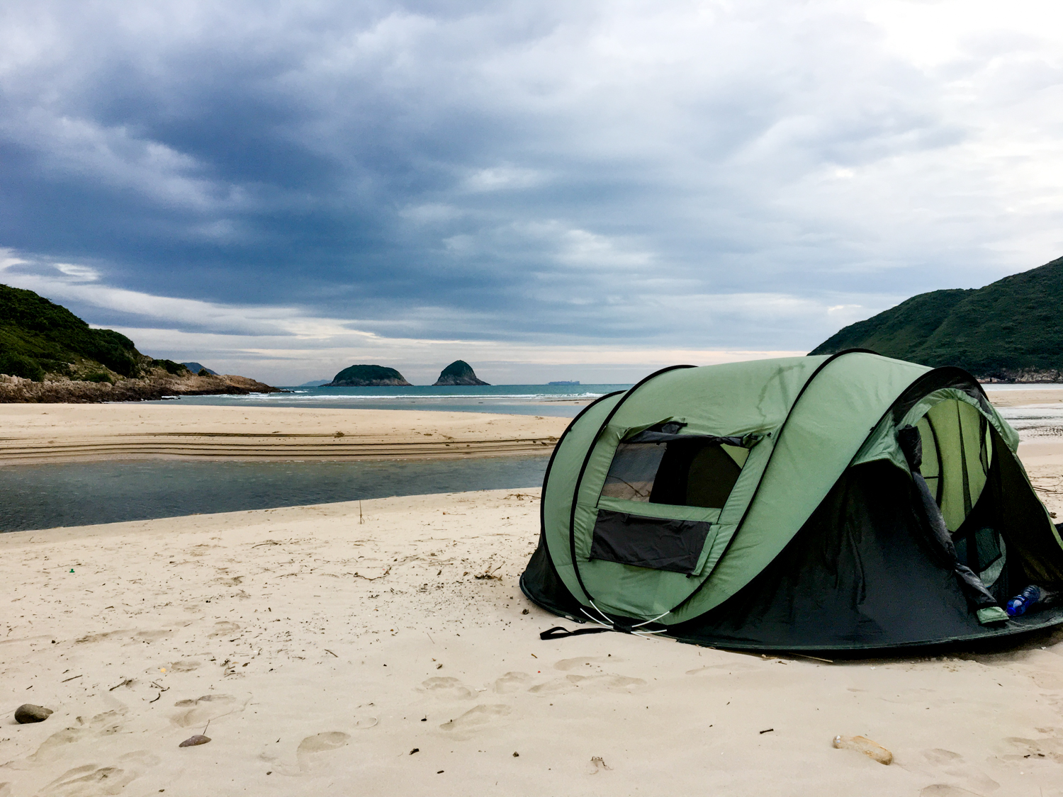 A camping tent on the beach