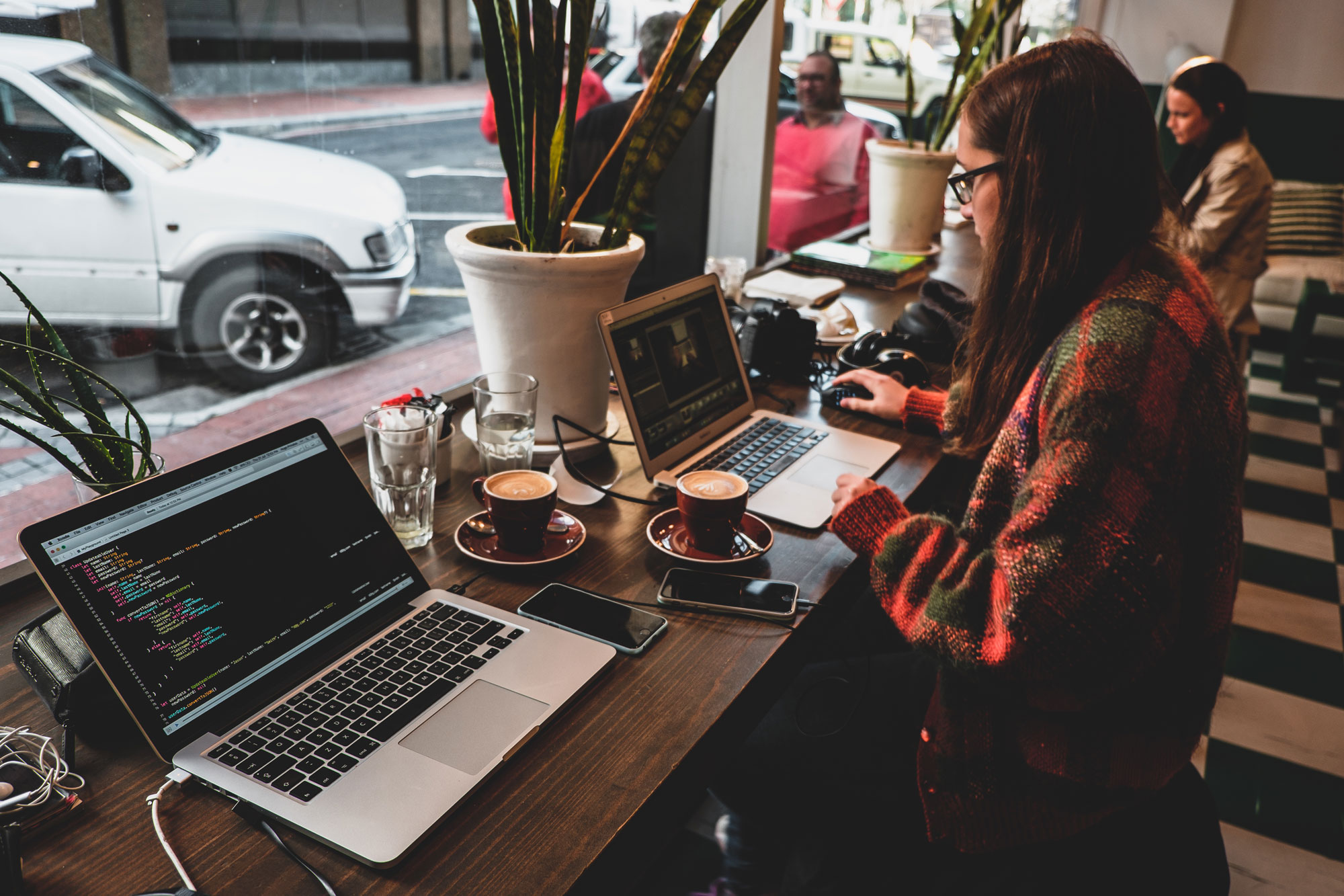 Student working from a coffee shop