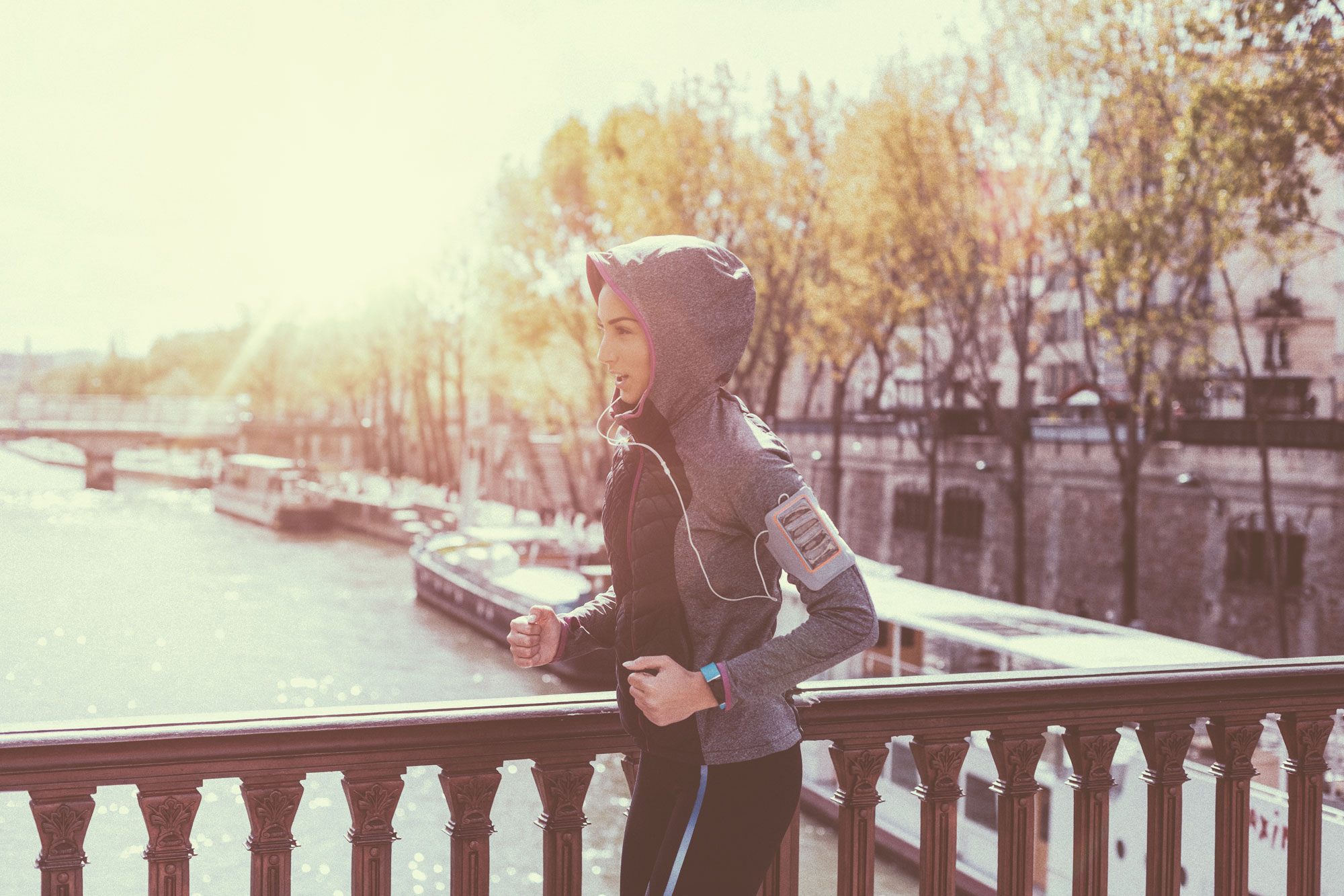 female student running in cold weather