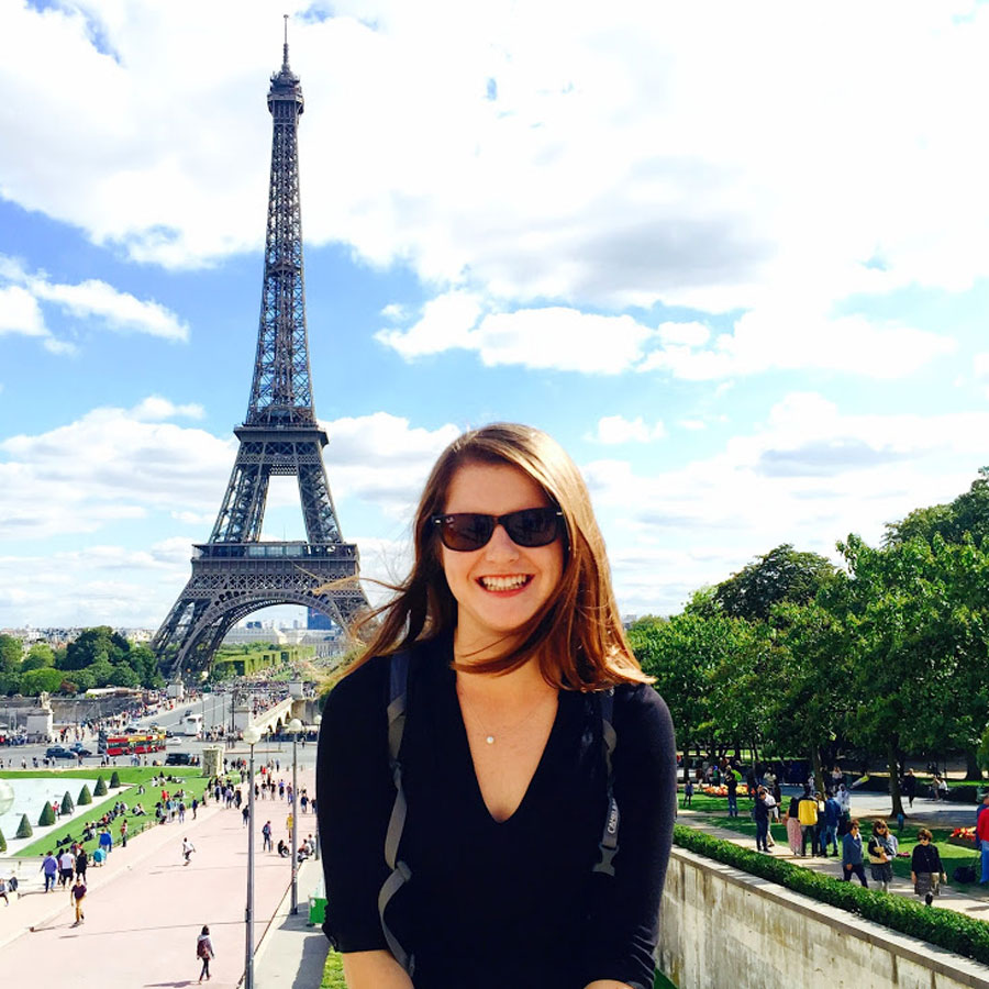 Sierra in front of the Eiffel Tower
