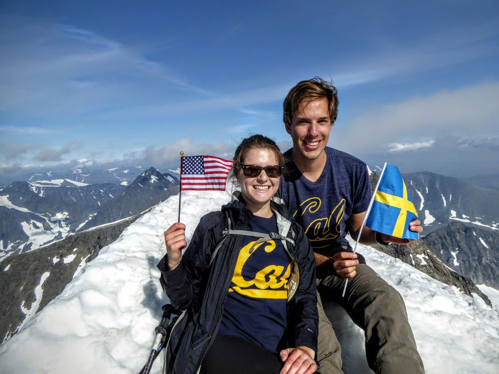 Two Berkeley students at the top of a mountain in Switzerland