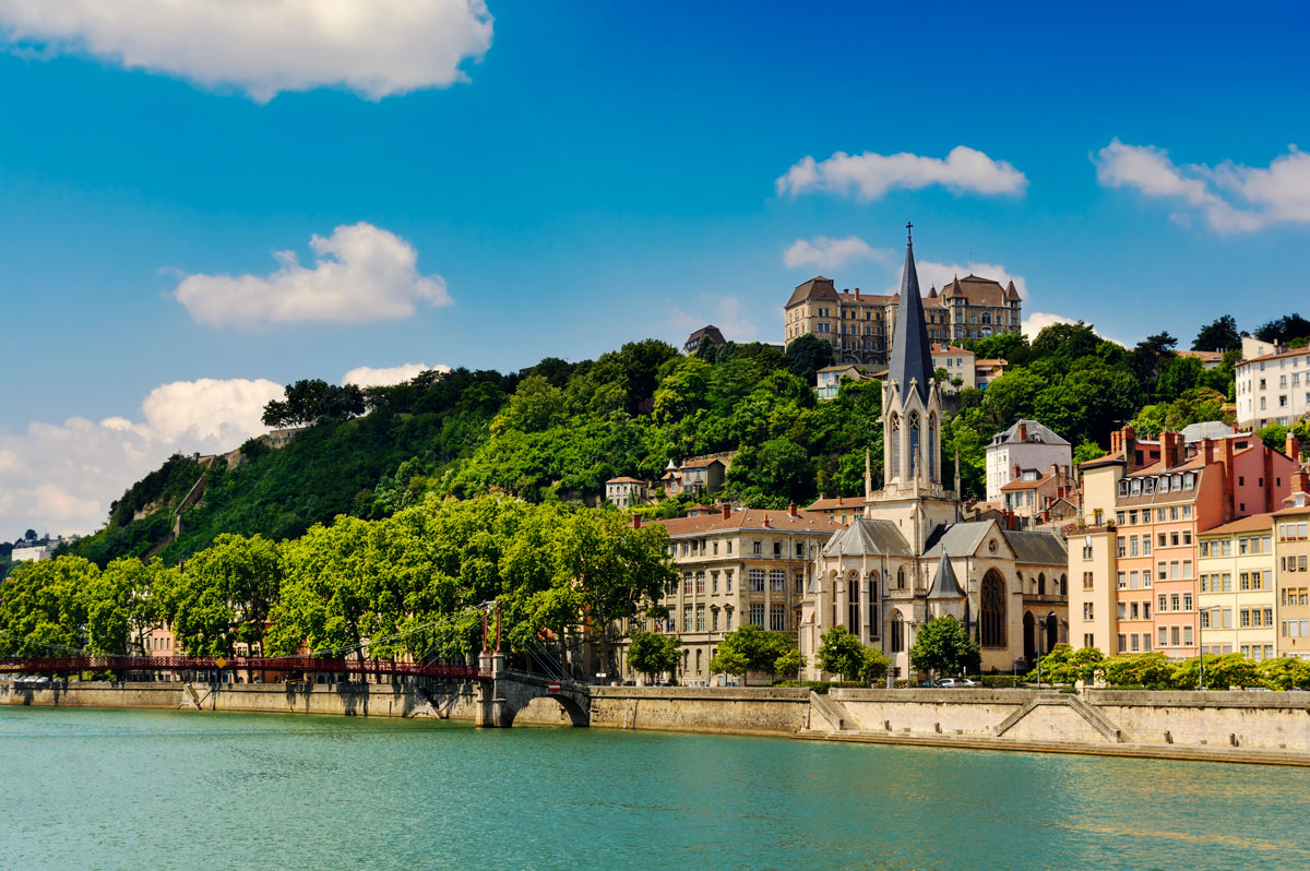 Church of Saint Georges and Saone river in Lyon, France