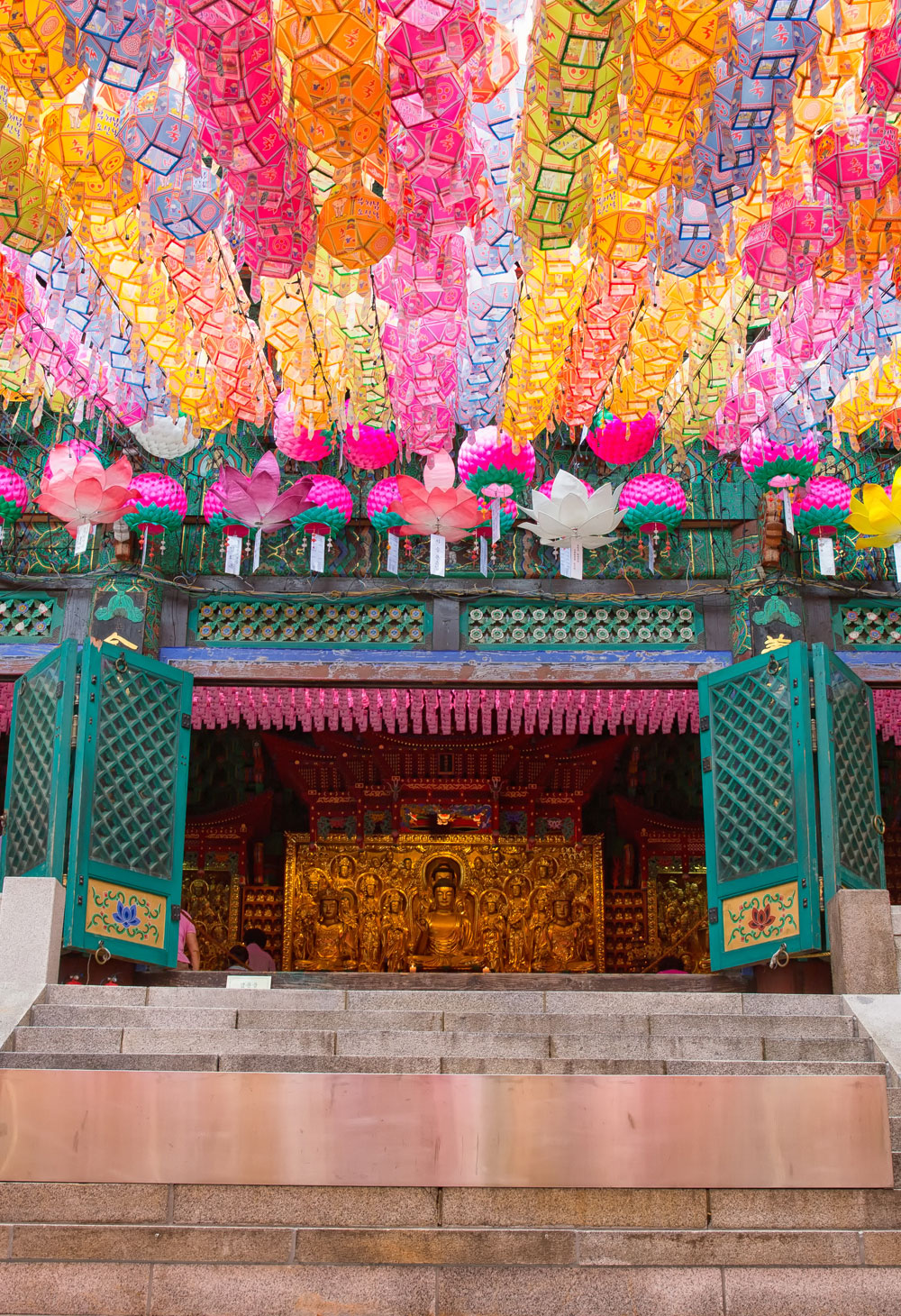 Bright, colorful lotus lanterns at Dosunsa temple in Bukhansan, Seoul, Korea