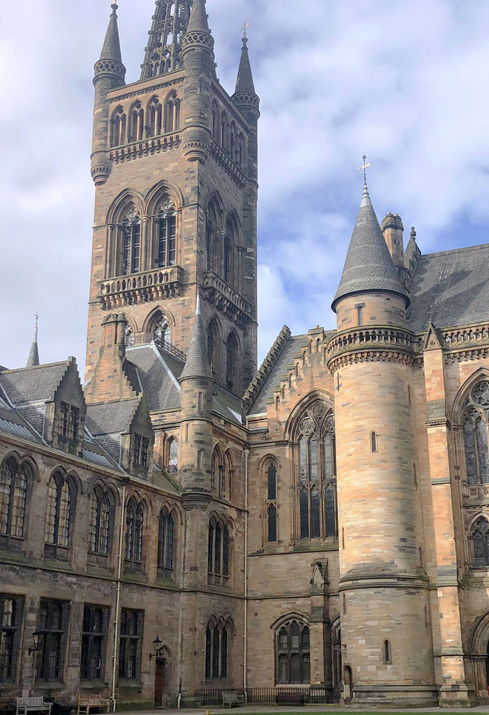 Exterior view of the main building at the University of Glasgow