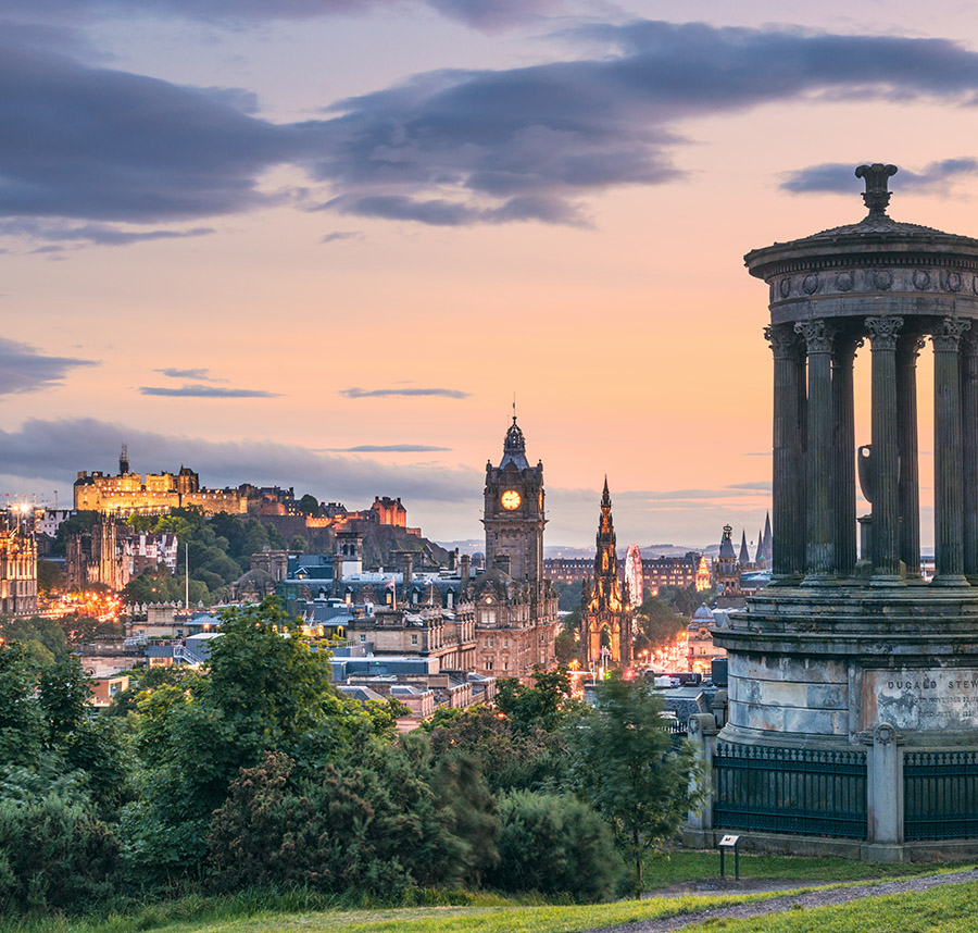 View of Edinburgh skyline from Calton Hill in Scotland