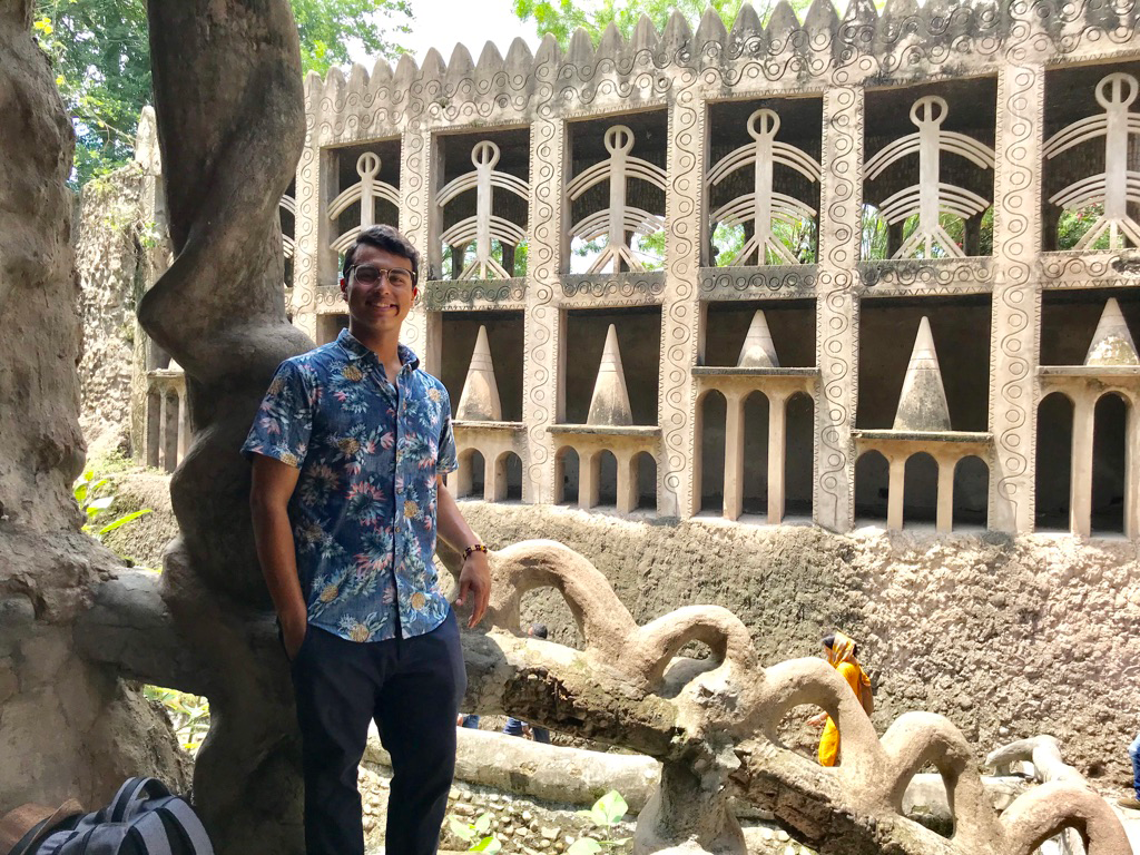 Student exploring a rock garden in India