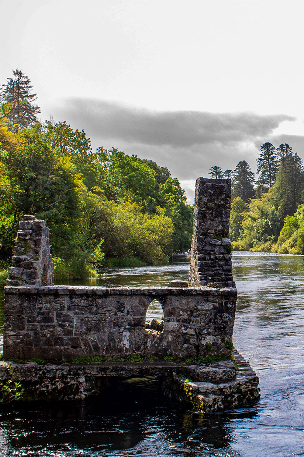 River and old ruins in Killarney National Park in the south west of Ireland.