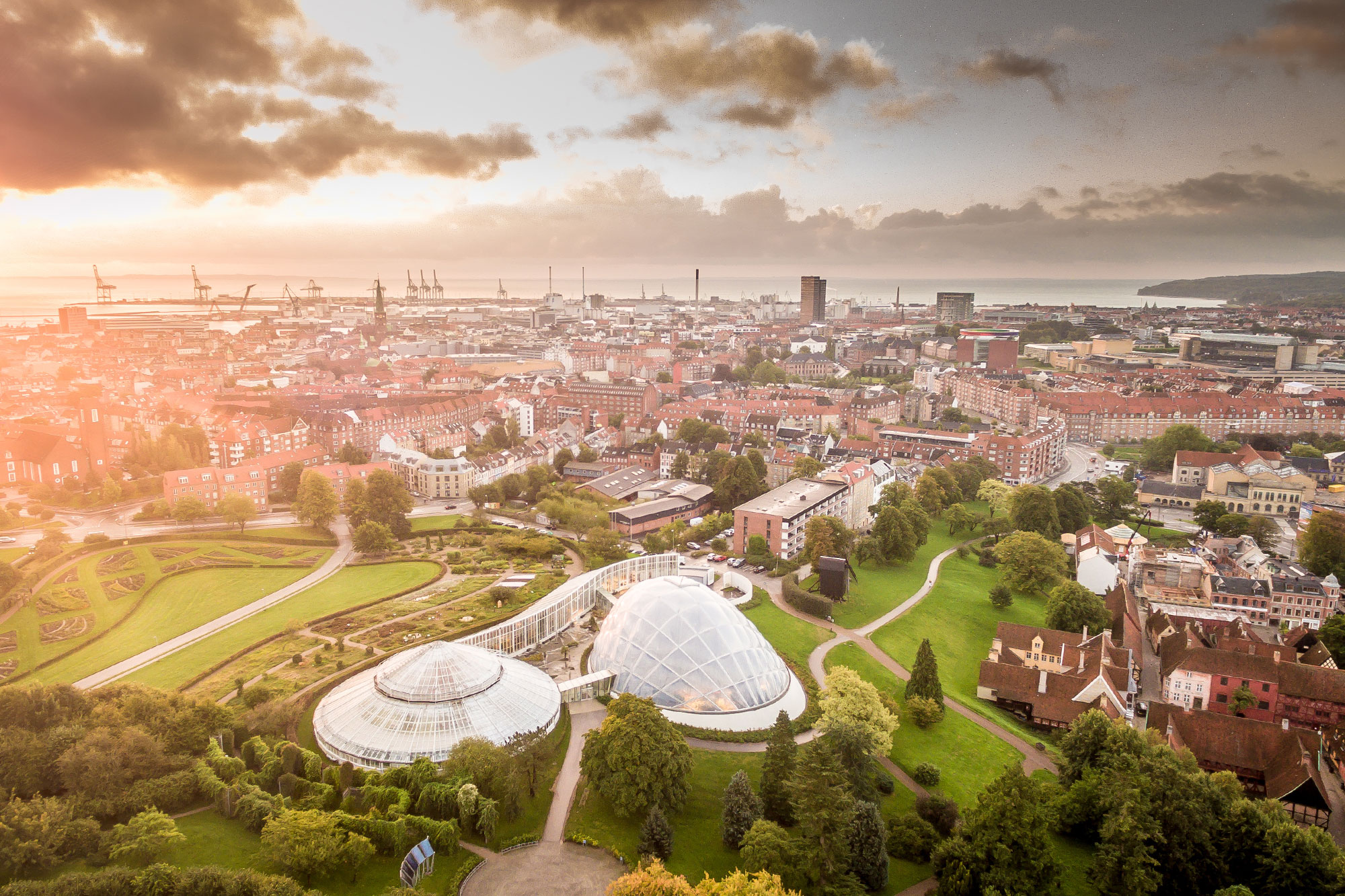 Cityscape of Aarhus in Denmark. Beautiful morning light on a fall day.