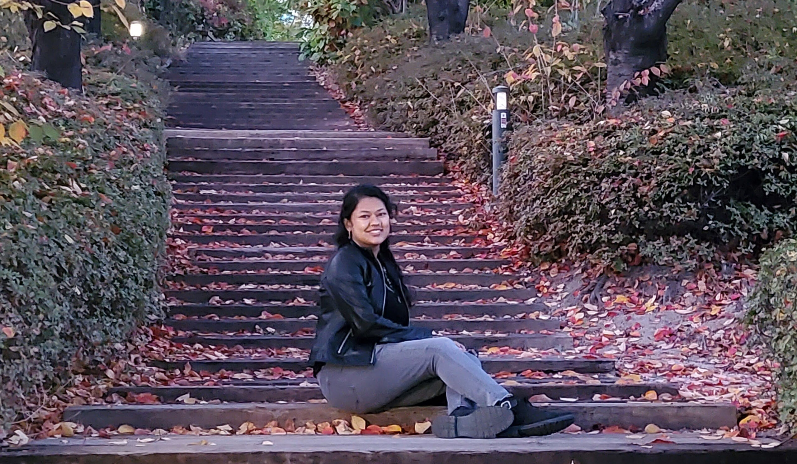 Photo Op at the stairs behind the Science Campus during Fall.
