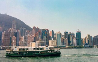 Boat crossing Hong Kong harbor