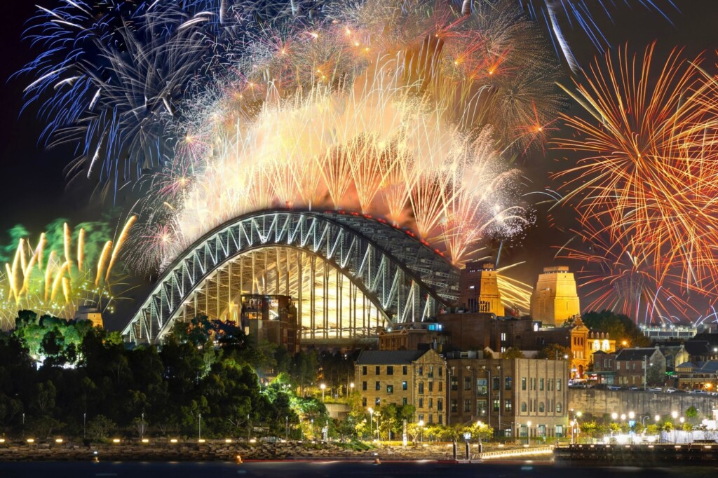 Fireworks over the Harbour Bridge in Sydney, Australia. 