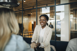 Woman introducing herself 