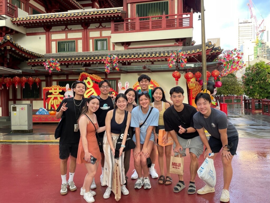 Group of students in front of temple in Singapore