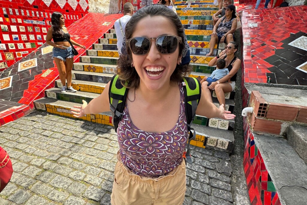 Katherine (UCB) on the streets of Rio smiling and happy