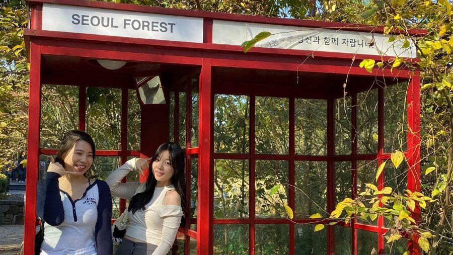 Two Students in Seoul phone booth