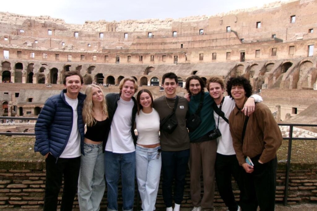 Group of study abroad friends at the Colosseum in Rome