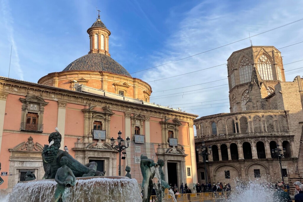 Valencia Plaza de la Virgen square and Neptune Fountain