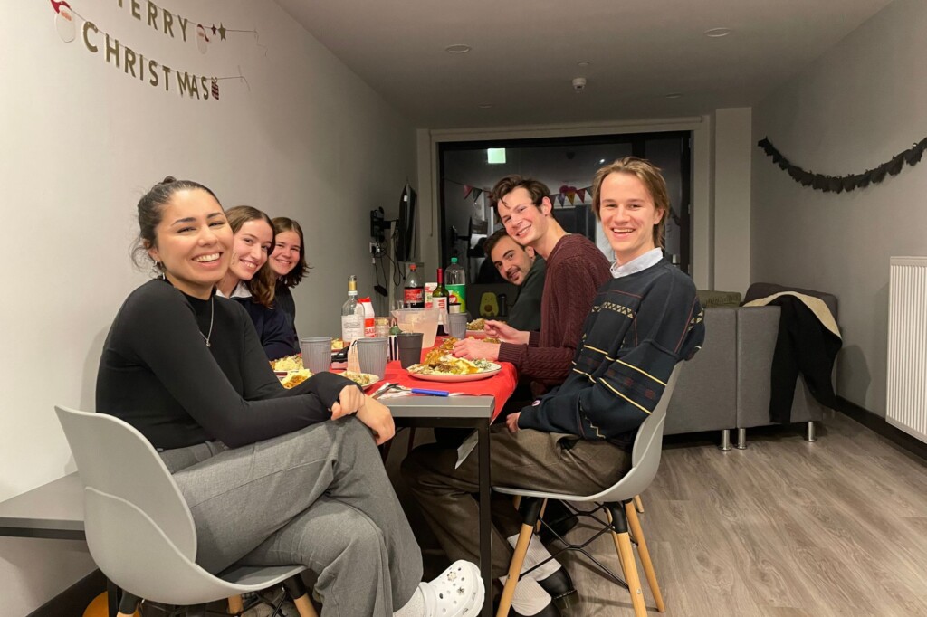 Finn Kopczynski (UCSC) in Ireland at Thanksgiving dinner with friends