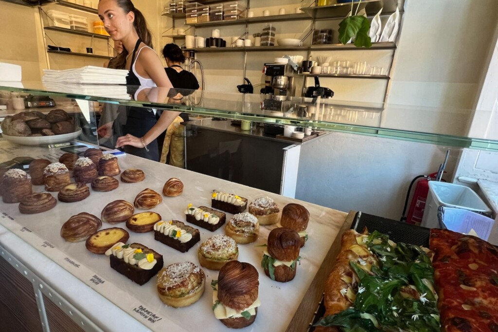 Display case of food in European cafe