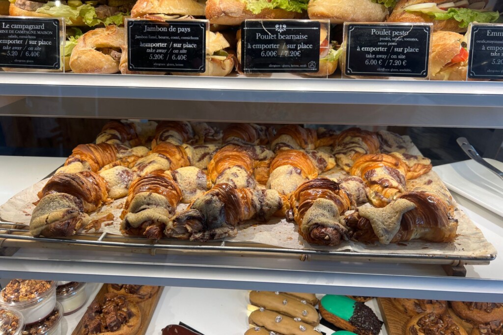 Foodie options in display case in Paris, France