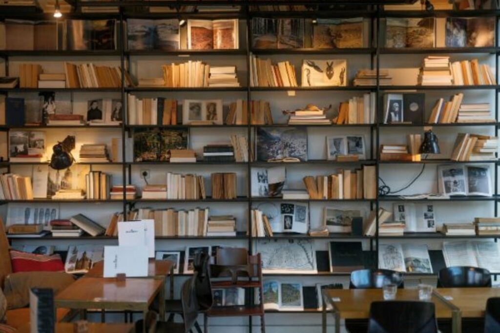 Library and workroom with bookshelves