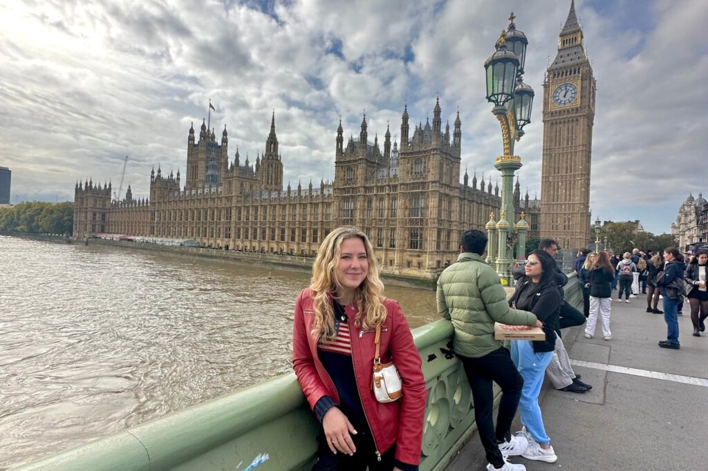 Chloe Margulis in London with Big Ben in background