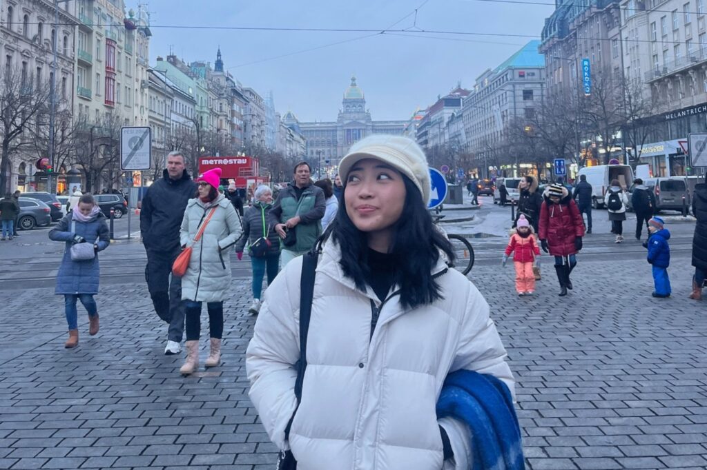 Jolene Marie Ku on a street in Europe