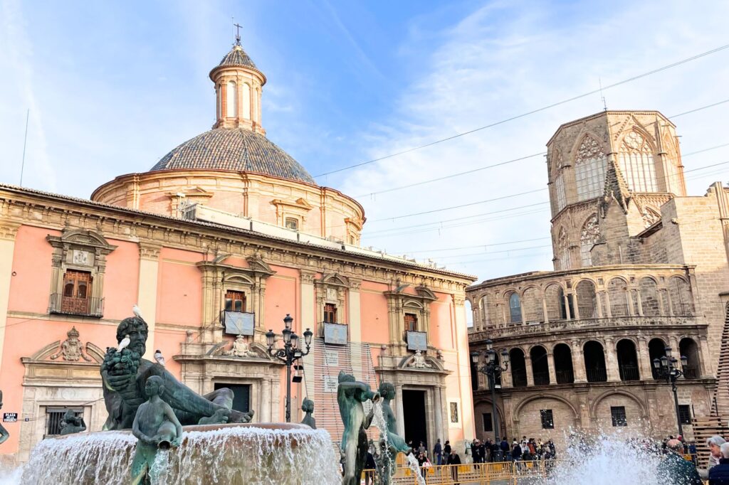 Valencia Plaza de la Virgen square and Neptune Fountain
