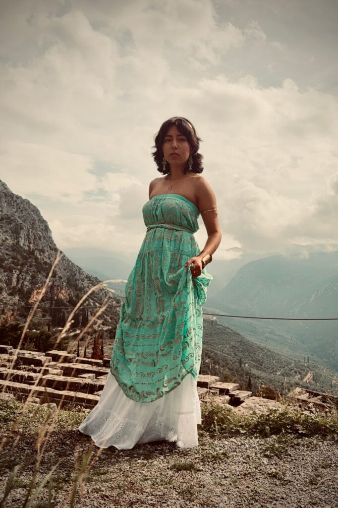 Stacey Valentin at the ruins of the Oracle of Delphi in Greece