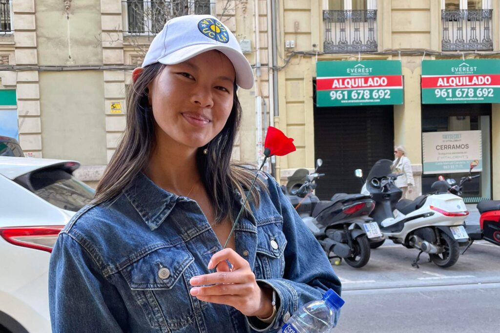 Ailun Shi (UCB) in Florence, Italy holding a flower