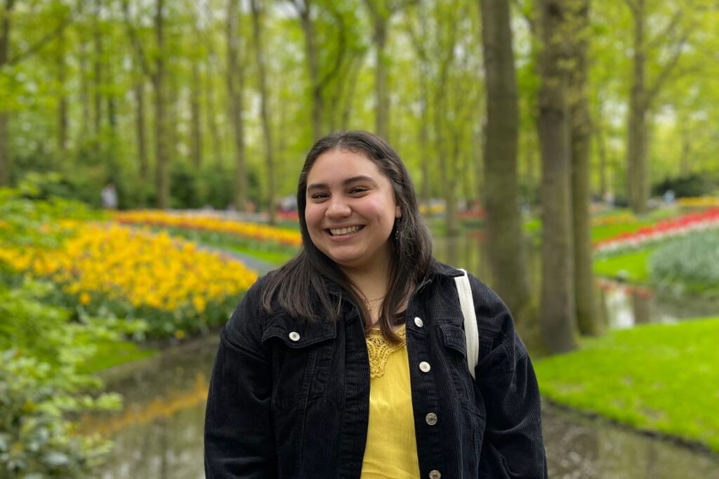 Amber Rivera-Munoz (UCLA) at lovely park filled with tulips