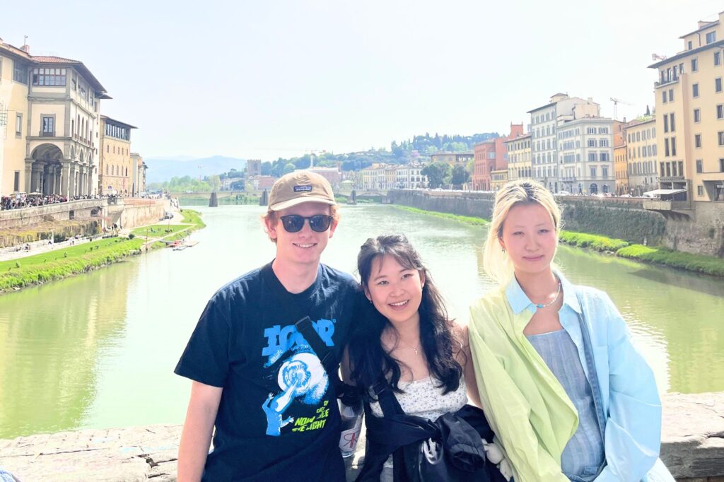 Sarah Zhang (UCB) with friends on bridge over European river